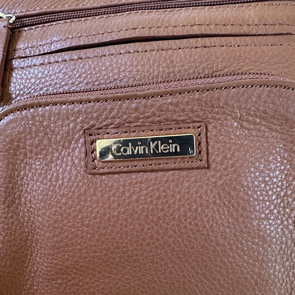 CK Brown Leather Shoulder Bag Crossbody Med Purse Pockets Y2K 90s Commute Office - Picture 8 of 9